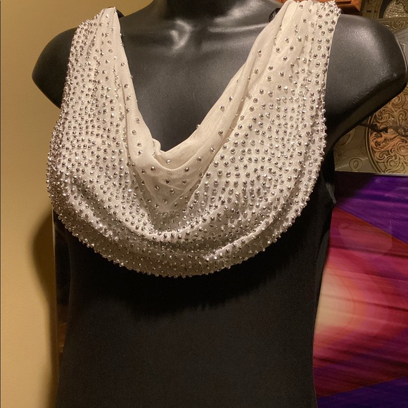 JACKIE JON NY BLACK CREAM EMBELLISHED FORMAL SLEEVELESS MAXI DRESS SZ. 4 - Picture 9 of 16